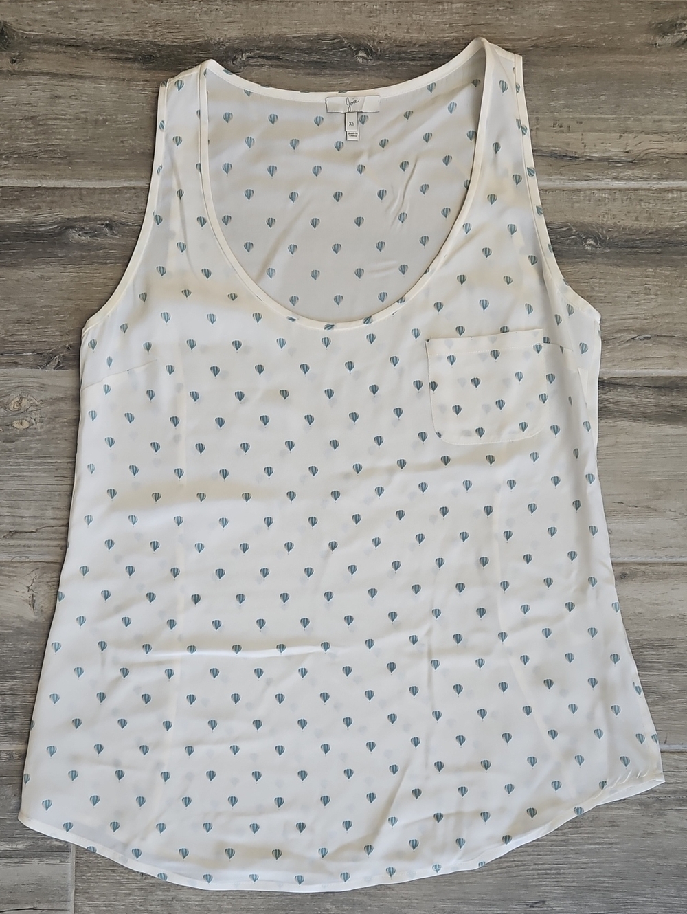 Joie Silk White Tank Top with Blue Hot Air Balloon Print - Women's Casual Tank